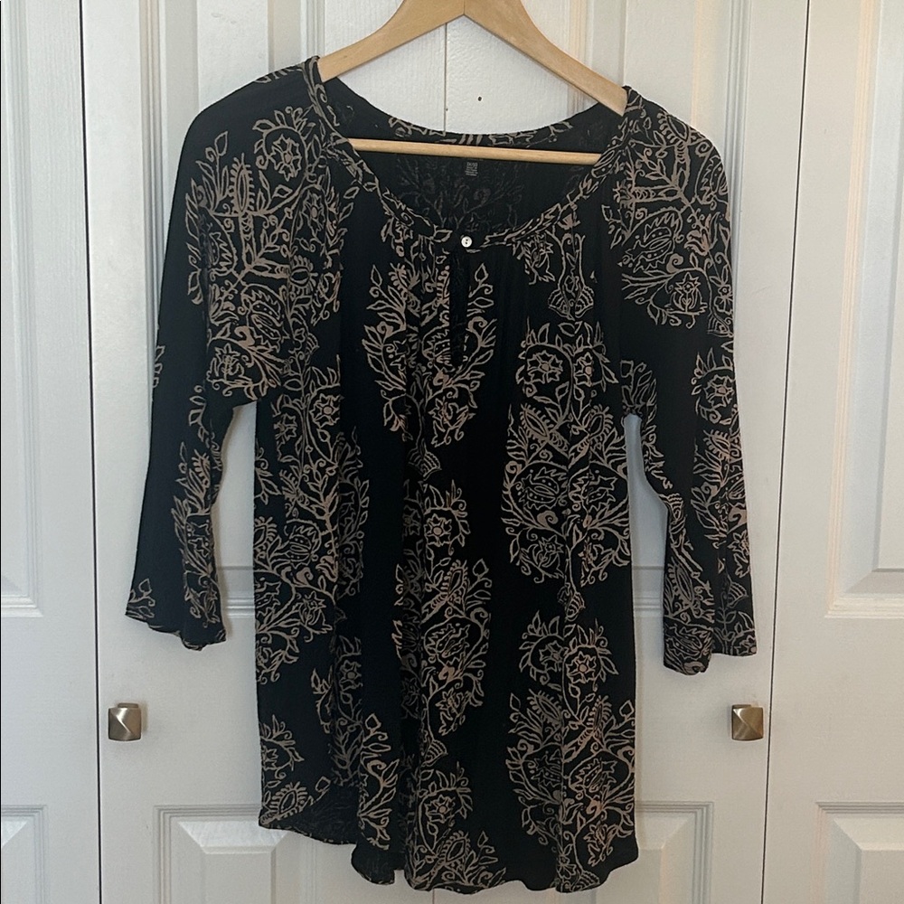 Lucky Brand 3/4 Sleeve Scoop Neck Tunic Top Sz L